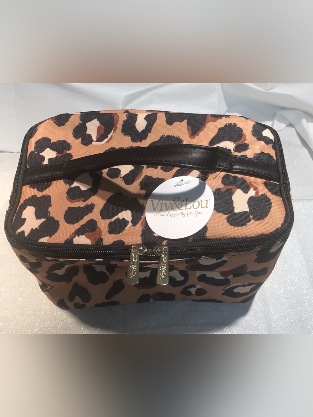 Leopard Print Cosmetic Bag - Tan / Black by Viv & Lou